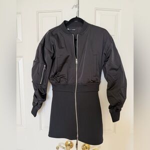 Zara Black Bomber Jacket with Silver Zipper